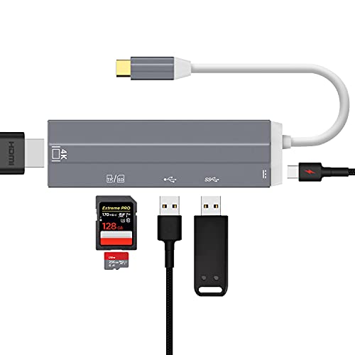 Hub USB C HDMI 4K PD - Daffodil HUB05 - Adapator USB C Pro 6 en 1 USB 3.0/2.0 USB C Lector Tarjetas...