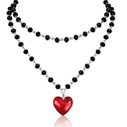 YUSHWENPTY Collier Gothique Coeur Rouge, Collier Femme Saint Valentin, Colliers Amour avec un Coeurs Rouge Coeur Y2k pour Nouvel An, Carnaval, Saint Valentin
