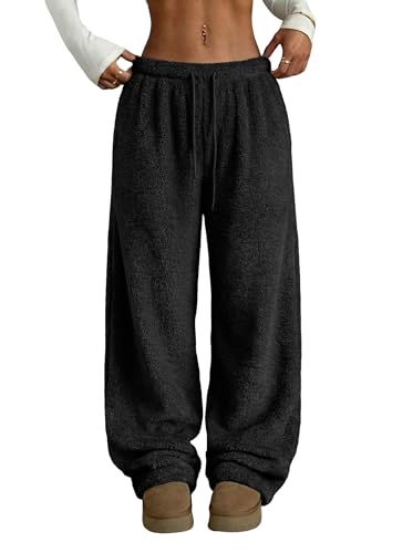 ZAFUL Women's Fuzzy Plush Pajama Pants Drawstring...
