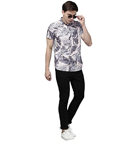 Image of THE BEAR HOUSE Men's Cotton Slim Printed Hawaiian Short Sleeves Shirt |Pink |L |TBH-Play-PC-L |