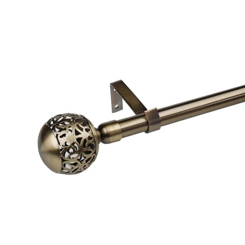 LOLAhome Set de Barra de Cortina Extensible de 122 a 211 cm, 2 escuadras y 2 terminales Color Bronce de Metal