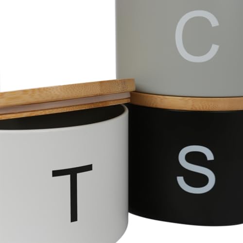 Harbour Housewares Stackable Tea Coffee Sugar Canisters with Bamboo Lids - Monochrome - Stacking 3pc Tea Coffee and Sugar Canisters Set Airtight Kitchen Organiser Food Storage Jars - Cosy Home Interiors Harbour Housewares Stackable Tea Coffee Sugar Canisters with Bamboo Lids - Monochrome - Stacking 3pc Tea Coffee and Sugar Canisters Set Airtight Kitchen Organiser Food Storage Jars - Image 7