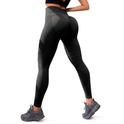 Anti Cellulite Leggings Damen High Waist Kompressionsleggins Sport Leggings Blickdicht Push Up Booty Shaping Sporthose für Yoga Fitness (DE/NL/SE/PL Alphanumerisch M Regular Regular Schwarz)