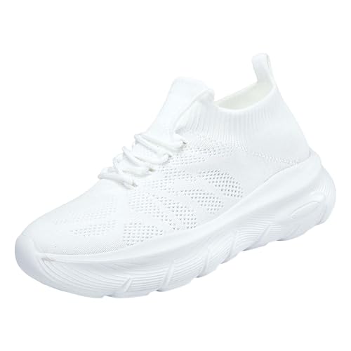 Baskets compensées blanches femme pour jogging respirant et marche décontractée