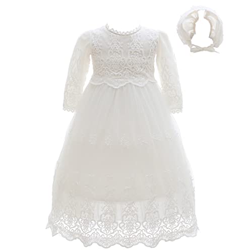 Meiqiduo Baby Girls Lace Party Dresses Infant Princess Wedding Gowns Birthday Formal Dress for Toddler