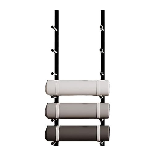 Soporte de pared para esterilla de yoga, solución de almacenamiento de metal ajustable para tapetes y accesorios, organizador que ahorra espacio para gimnasio en casa