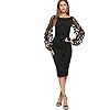 SheIn-Womens-Elegant-Mesh-Contrast-Bishop-Sleeve-Bodycon-Pencil-Dress SheIn Women's Elegant Mesh Contrast Bishop Sleeve Bodycon Pencil Dress Medium Black