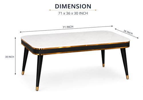 Image of WOODEN SPACE 6-Seater Wooden Dining Table Set | Nano Composite Marble Top | Solid Wood Base | Modern Dining Room Furniture with 6 Chairs (Dark Grey Vintage)