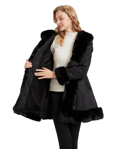 Suede Jacket With Faux Fur Collar for Women,Winter Warm Coat with Belt Outerwear4