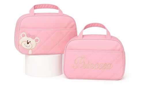 Bolsa Maternidade 2 peças - Grande + Média - Impermeavel - Bebê - Recém-Nascido - Saída Maternidade -Kit - Menina/Menino - Térmica (Rosa Bebê)