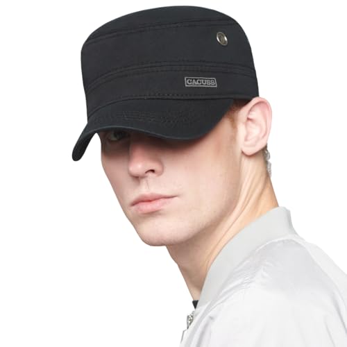 CACUSS Men's Cotton Army Cap Cadet Hat Trucker Dad Hat Military Flat Top Adjustable Classic Baseball Cap