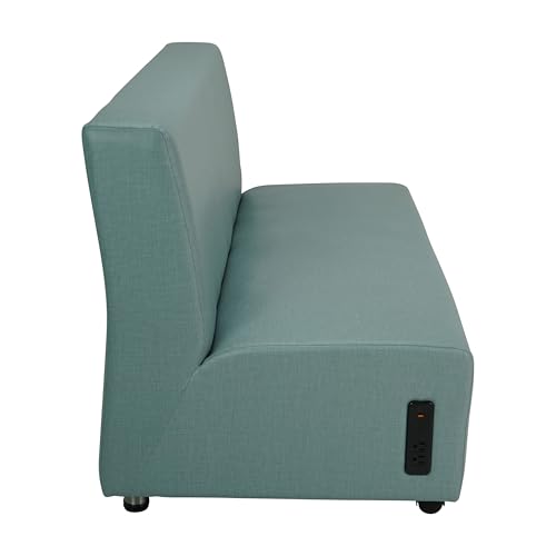 Image of FDP Pro Series Upholstered Armless Mobile Sofa with Tech Panel, Collaborative Commercial Furniture for Hotel Lobby, Office, School, Restaurant, Library, Waiting Room - Sky Blue Crosshatch