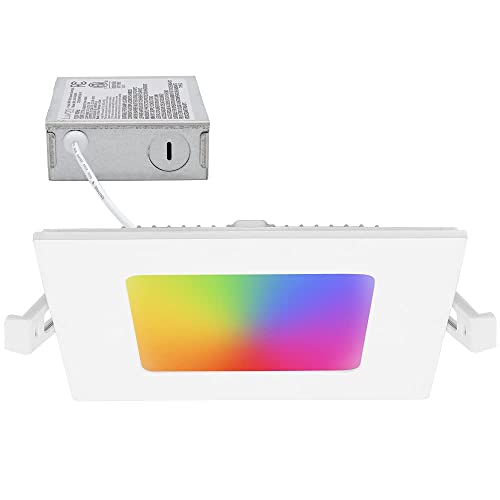Luvoni 4 in. Smart WiFi Slim Square LED Downlight, CCT 2700-6500K, Google Home Alexa Compatible Flat Panel Light Fixture, 600 Lumens 10 Watt Dimmable, Junction Box Included, by Maxxima