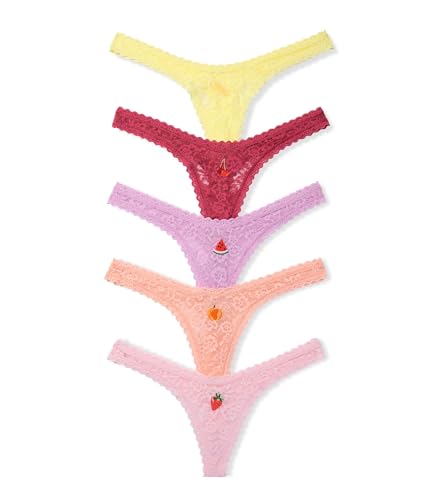 Victorias Secret Womens Lace Scoop Thong Underwear Panties for Women Pack of 5 Spring Fruits L