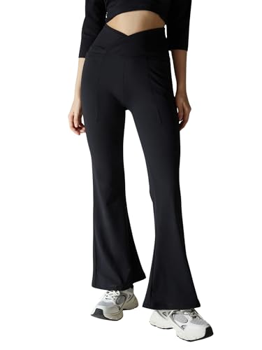 Image of CAVA Petite Hourglass Flared Leggings for Women | V Waistband, Anti Camel Toe Design, Petite Fit, Flared Bottoms, Deep Pockets, Sculpting Stretch Fabric