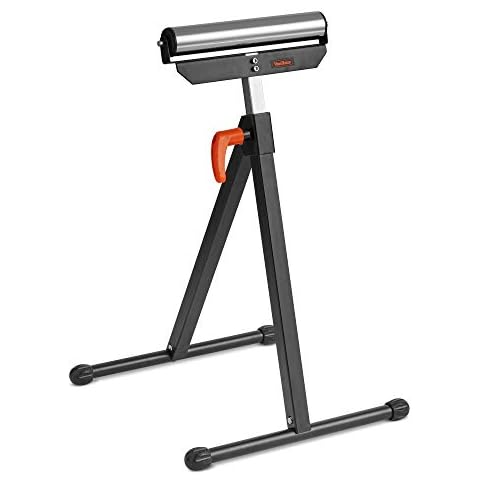 VonHaus Roller Stand - Adjustable Roller Stands for Woodworking, Heavy Duty Steel Base & Chrome Plated Roller - Workshop Roller Stand - Horse Shaped Tressell Stands for Woodworking Support Cover