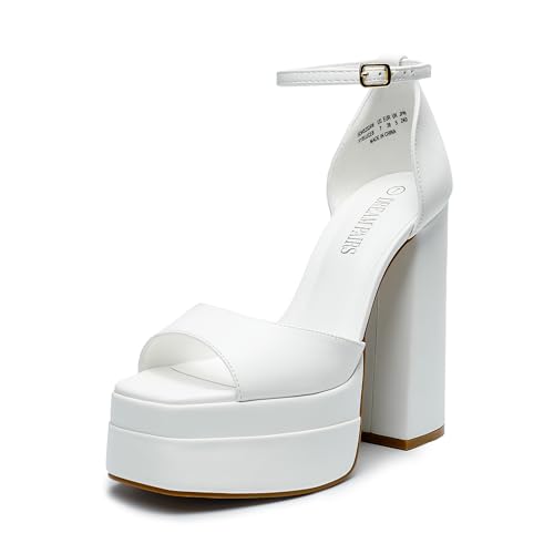 Image of DREAM PAIRS High Heels Chunky Block Platform Heels for Women Ankle Strap Sexy Open Square Toe Heels Dressy Pumps Sandals