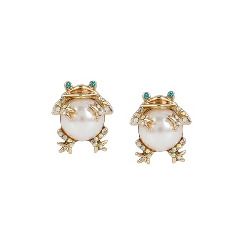 Betsey Johnson Women's Pearl Critters Frog Stud Earrings