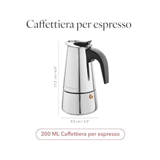 FLORINA Caffettiera 4 Tazze (200 ml) I Moka Induzione per Piano Cottura LUNGO I Caffettiera in Acciaio Inossidabile con Fondo a Induzione I Adatta a Tutti i Tipi di Fornelli e Induzione