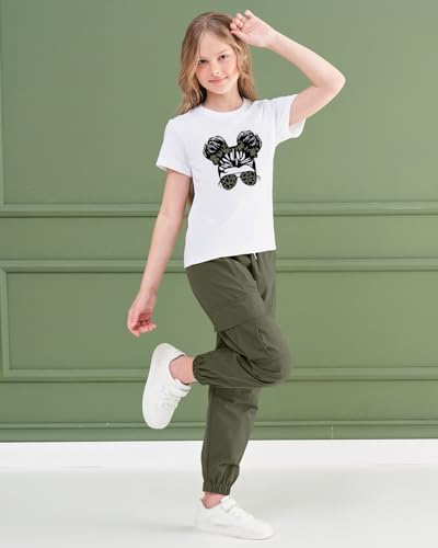 Image of ARTMINE Girls' 2 Piece Outfits Casual Drawstring Jogger Pants and Basic Short Sleeve Top Set, 6-14 Years