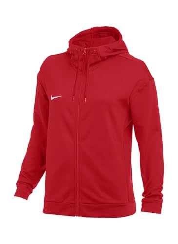 Nike Women's Therma All-Time Full Zip Hoodie | Rib Drawcord Training Hoodie, Red, Large