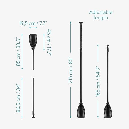 Foto von Navaris Teleskop Paddel für SUP - 3-teiliges Paddel zum ausziehen - Paddel für Standup Paddling - Kajak Schlauchboot Paddle größenverstellbar