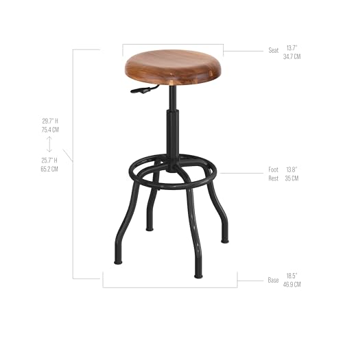 Image of Seville Classics Modern Ergonomic Pneumatic Height Adjustable 360-Degree Swivel Stool Chair, for Drafting, Office, Home, Garage, Work Desk, Acacia Wood, Flat Seat
