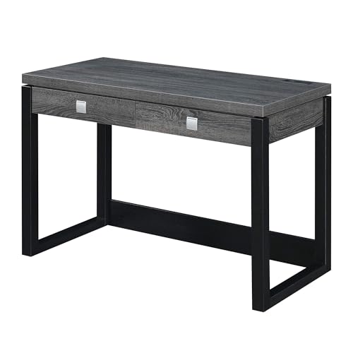 Image of Convenience Concepts Newport 2-Drawer Desk with Charging Station, Weathered Gray/Black