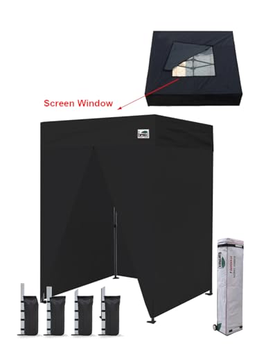 Image of Eurmax USA 5x5 Pop Up Canopy Tent,Commercial Tent with Patented No-Tip Rolling Bag,4 Zippered Removable Walls,UV & Water Resistant Top,Heavy Duty Outdoor Gazebo,Instant Shelter(Black with Window)