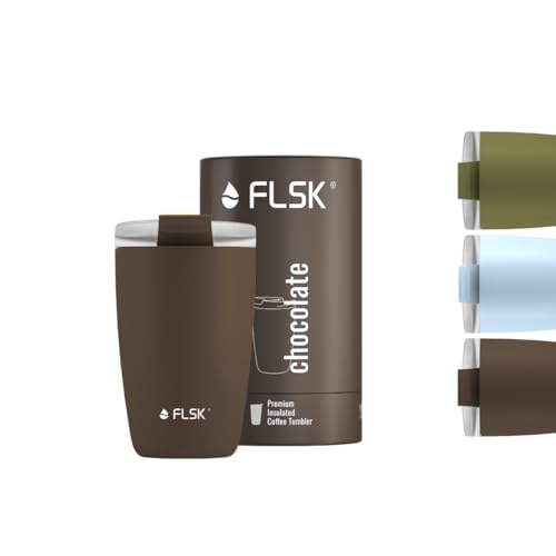 FLSK Kaffeebecher – Premium coffee to go-Becher aus Edelstahl – 100 % auslaufsicher, BPA-frei & doppelwandig – hält 3 h heiß (chocolate, 350 ml)