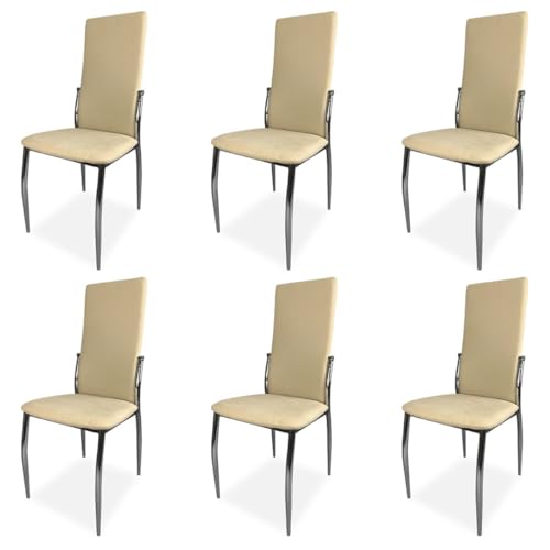 amuéblate Online - Pack de 6 Sillas Tapizadas para Salón, Comedor, Acabadas en Beige y Patas Cromadas, Modelo Atena, Medidas: 43 cm (Ancho) x 48 cm (Fondo) x 99,5 cm (Alto)
