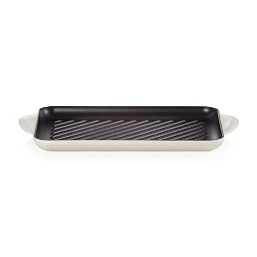 Le Creuset Geëmailleerde gietijzeren rechthoekige grillplaat, 32 cm, meringue, 20202327160460