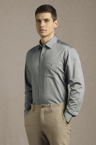 Image of Louis Philippe Men's Slim Fit Signature Oxford Easy Care, Natural Stretch Full Sleeve Solid Casual Shirt, Cotton