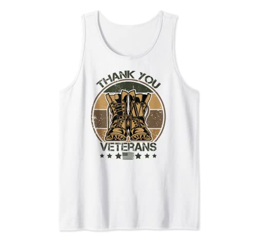 Thank You Veterans Botas de combate Día de los veteranos Bandera americana Camiseta sin Mangas