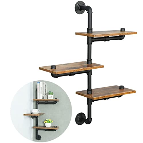 SaiDuoDuo 3-Tier Industrial Pipe Wall Mount Shelves, Rustic Shelves, Wooden Floating Shelves, Wall Mounted Book Shelf, Wall Shelves, for Kitchen, Living Room Decor Home Accessories