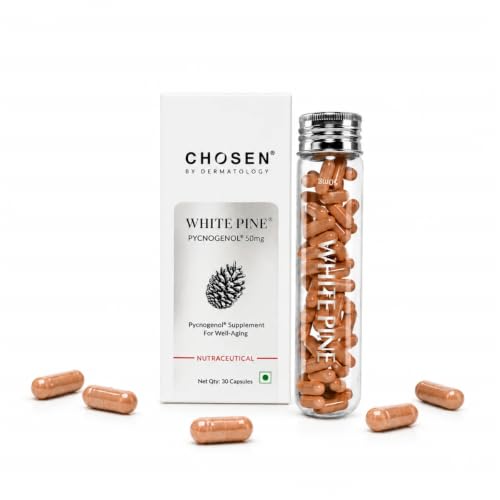 Image of CHOSEN White Pine Pycnogenol Antioxidant Skin Brightening Supplement | Vegan Capsules for Dark Spots, Pigmentation, Hydrated & Even-Toned Skin | Anti-Aging & UV Protection | 30 Capsules