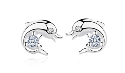 Kaguyo Boucles d'oreilles à tige en argent en forme de dauphin pour femme - Boucles d'oreilles en argent sterling 925 avec zircons améthyste transparents pour filles et femmes (clear)