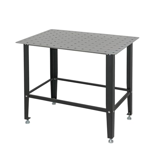TRUTZHOLM Schweißtisch 91 5 x 61 x 80 cm Stahl pulverbeschichtet rostfrei 3 mm Lochplatte galvanisch verzinkt D16 Lochsystem Lochraster 9x14 Tragkraft 200 kg höhenverstellbare Füße Mattschwarz