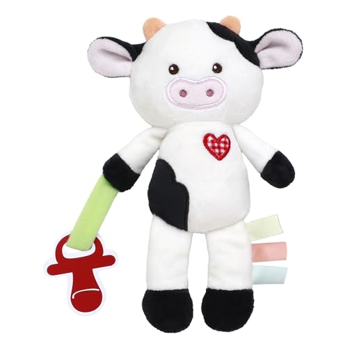 Magic Years 8 inch Plush Paci-Buddy for Baby, Black and White Floppy Cow, Farm Theme