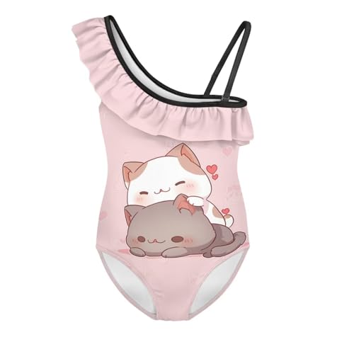 Image of Xpyiqun Swimsuits for Girls 3-14 1-Shoulder Ruffle Bathing Suit One Piece Adjustable Halter Swimming Wear