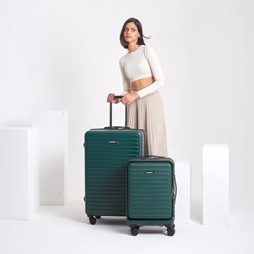 Image of Assembly Trolley Bags Set of 2- Cabin Small + Check-in Large with TSA Locks & 8 Spinner Wheels, Polycarbonate Hard Shell Trolley Bag Set for Business Travel & Vacations, Green, 20+28 Inch