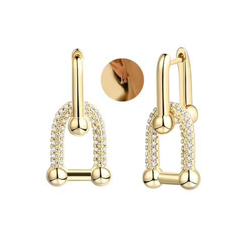 14K Gold Plated Convertible Paperclip Link Huggie Hoop Earrings for Women Small οΌMedium Chunky Hoop U Dangle Earrings Trendy Cubic Zirconia Drop Dangle Earring Girlfriend Birthday Jewelry Gift