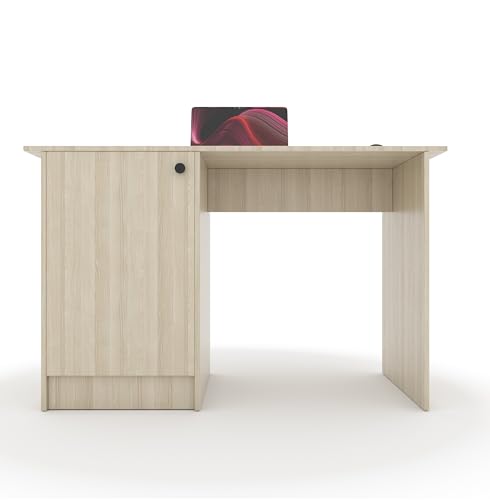 Image of 55*120*75 CM Engineered Wood Office Desk with Closed Cabinet & Storage Shelves for Storing Books, Stationery | Tabloft Executive Table for Office | 1 Year Warranty- Moldau Acacia Light
