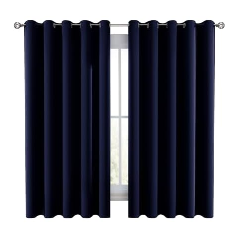 LUX Decor Premium Blackout Curtains 63 Inch Length Long 2 Panels Set - Thermal Insulated Room Darkening Curtains for Bedroom Window - Grommet Drapes - 52"X 63" (Navy) Cover