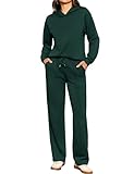 Totatuit Jogginganzug Damen Freizeitanzug Set Stylischer Hoodie mit Lange Hose für Herbst und Winter Dunkelgrün XL