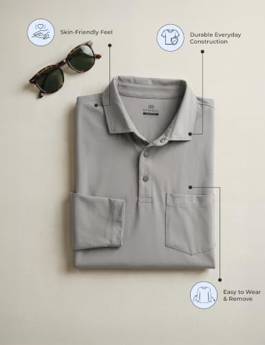 Image of Symbol Classic Men's Senior Wear Super Soft Cotton Stretch Polo | Regular Fit | Full Sleeve | Self Fabric Collar | Snap Buttons | Elderly Wear