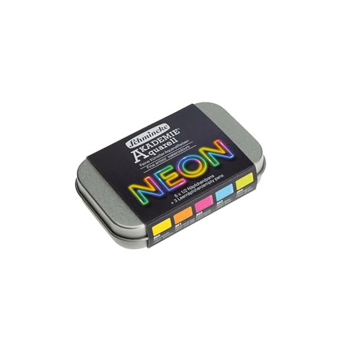 Schmincke Academia® Aquarell 75 792 097 - Set de 5 acuarelas finas en colores neón, medio recipiente en lata de metal