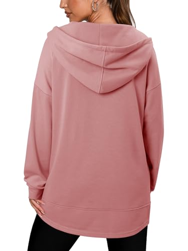 onlypuff Women Hoodie Pullover Trendy Quarter Zipper Lapel Sweatshirts Drawstring Cute Hooded Tunic Tops with Side Pockets