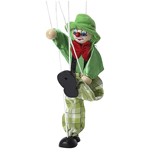 FakeFace Clown Marionette Puppe Pull String Spielzeug Clown Spiel Holz Marionette für Kinder Puppet Spielzeug für Kinder Weihnachten Halloween Geburtstage Geschenk (Grün) Cover