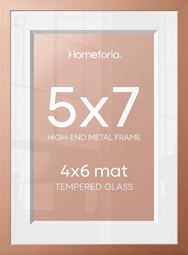 Image of Homeforia 5x7 Rose Picture Frame, High-End Metal, 4x6 Mat, Glass | High End Aluminum, Tempered Glass, Acid-Free 4x6 Removable Mat, 5x7 in Edge-to-Edge Display 7x5, Wall Kit, Set Of 2